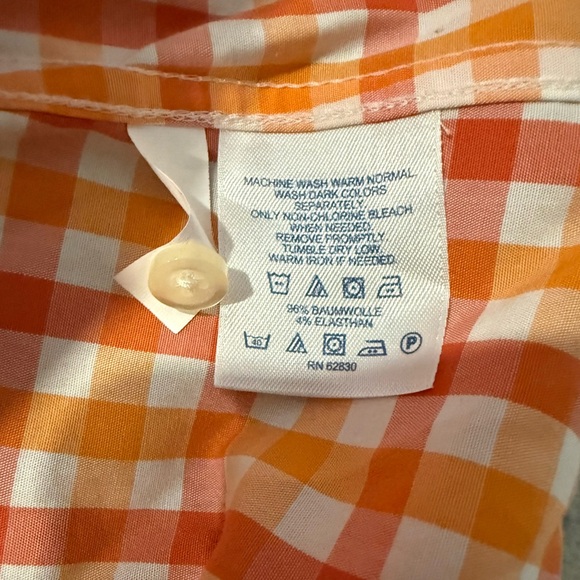 Lands End Women’s No Iron Orange/Red Button Up Blouse - Picture 4 of 5